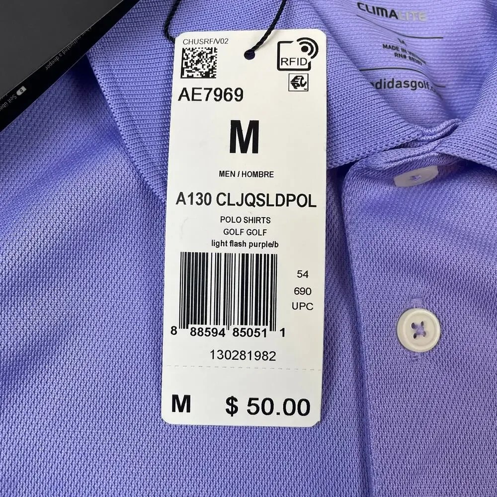 Adidas Golf Climalite Polo Shirt Men M Lavender Performance Moisture Wicking NWT